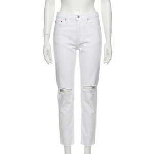 NEW RE/DONE high rise stove pipe jeans in white destroyed